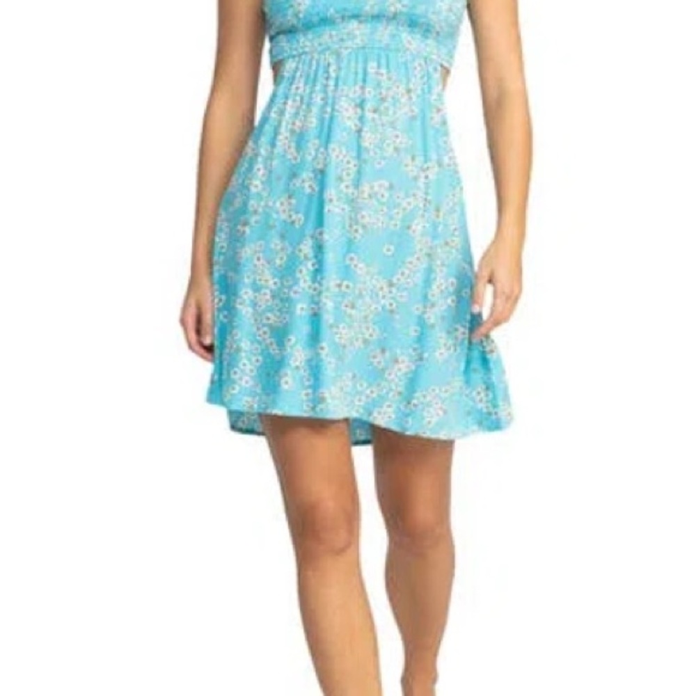 Roxy Floral Blue Sundress (Hot Tropics Smocked Cutout Dress)